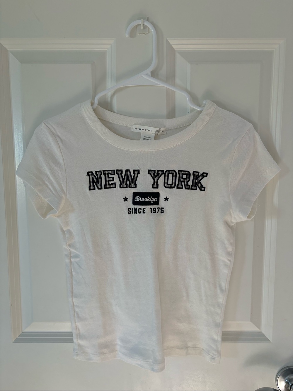 Altar'd State White Short Sleeve Tee with Black "New York" Graphic